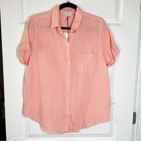 New Elan Lightweight Cotton Button Front Pocket Top in Blush Peach - Picture 3 of 8